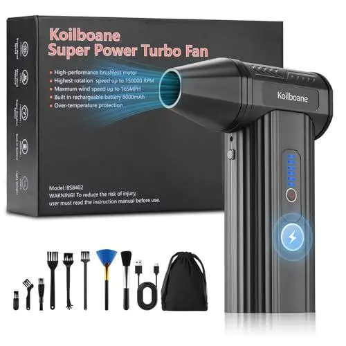 Produktbild: Elektrische-Staubgebläse-Druckluftspray,3-Gang 150000 U/min, Compressed Air Duster Turbo Gebläse mit 8000mAh Akku, Reinigungsbürste und Schnellladung, Jet Fan für PC Reinigungsset, Tastatur,Auto,Sofa