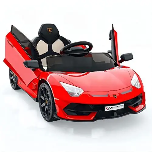 Produktbild: Elektroauto für Kinder, 12V lizenzierte Lamborghini Kinderauto, batteriebetriebener Elektroauto mit Steuerung, 2 Geschwindigkeiten, Soundsystem, LED-Scheinwerfern und hydraulischen Türen (Rot)