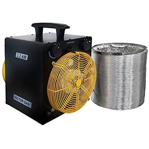 Produktbild: Elektroheizer mit Luftschlauch Bauheizer Heizgebläse 3,3kW Aluschlauch Heizschlauch 7 Meter Ø25cm 2-stufig schwarz