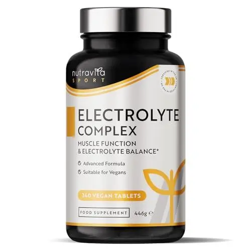 Produktbild: Elektrolytkomplex - Hochwirksame Tabletten mit Magnesium, Kalium und Kalzium - Muskelfunktion und Elektrolytgleichgewicht - 240 vegane Tabletten - Hergestellt von Nutravita
