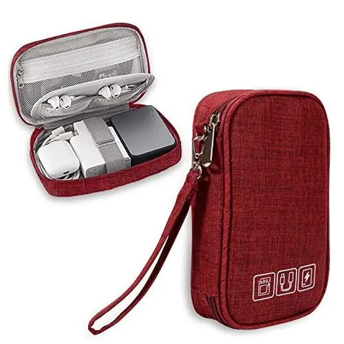 Produktbild: NEUSID Universal Kabeltasche Organizer, Kabel Organizer Reise Tasche Doppelte Kabeltasche Klein Tech Pouch Reisezubehör für USB Powerbank, Kabel, SD Karte (Rot)