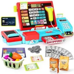 Produktbild: Elektronische kinderkasse mit Scanner & Musik Funktion, 52 kaufladen zubehör rollenspielzeug für Kinder-spielgeld, mikrofon, einkaufskorb, Waage, lernspielzeug für Kinder ab 3 Jahren