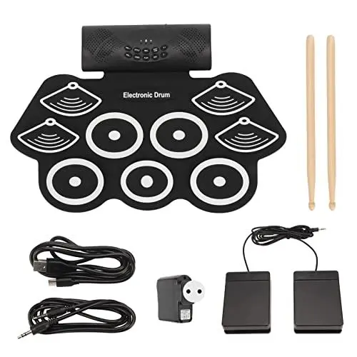 Produktbild: Elektronisches Schlagzeug Pad mit Bluetooth, Elektrisches Schlagzeug Set, Tragbares Schlagzeug Übungs Pad Set, Aufrollbares Anfänger Übungs Pad für Kinder und Erwachsene