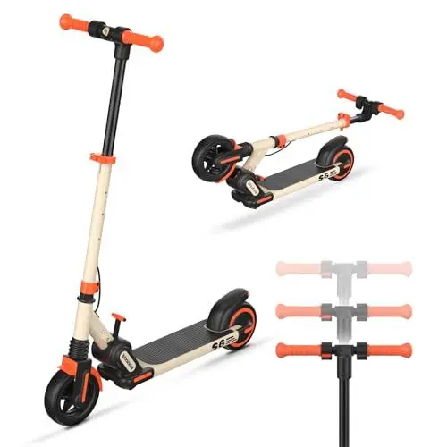 Produktbild: Elektroroller Kinder, e Scooter für Kinder von 6-12, 150W Motor, Maximale Reichweite 15KM, Abnehmbarer Lenker bis 80kg, 4-Höhenverstellbar Elektro Scooter Geschenk für Jugendliche, orange