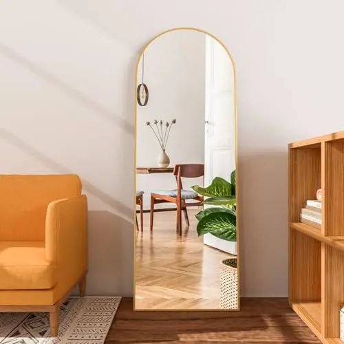 Produktbild: Elemango 162x53cm gebogener Ganzkörperspiegel, großer Bodenspiegel, Rahmen aus Goldaluminiumlegierung, gewölbter Ganzkörperspiegel stehend oder kippbar, Schlafzimmer Wohnzimmer Waschtisch Spiegel