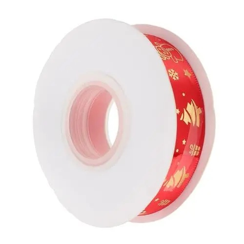 Produktbild: ELEOUTI 1 Rolle Weihnachtsfolienband Weihnachtsbaum Schleifen Dekorationen Weihnachtsgeschenkband Weihnachtsbanddekoration Weihnachtsbänder Bedruckt Weihnachtselementband Rot Polyester