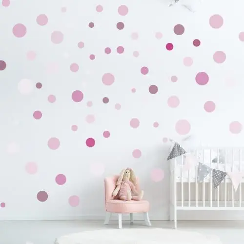Produktbild: ELES VIDA - 100 wandtattoo Punkte wandsticker Kreise fürs Kinderzimmer - Set Farben, Dots zum Kleben Wandaufkleber - Wandfolie, Kleinkinder, Erstausstattung auf Rauhfaser Lila - Flieder - Rosa - Pink