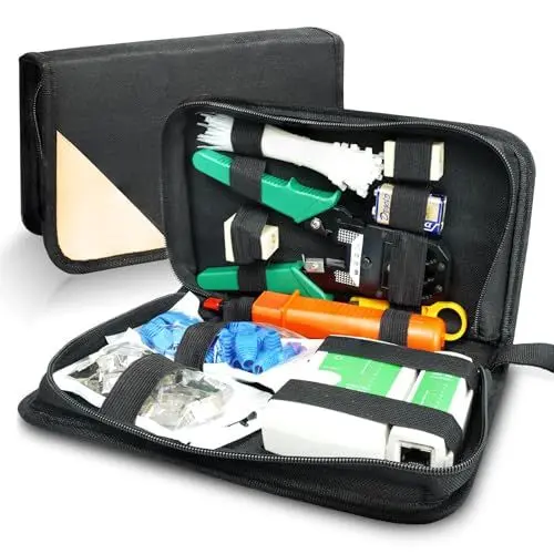 Produktbild: ELEUTH 9 in 1 Netzwerk Werkzeug Set Reparaturwerkzeuge,Netzwerktester Kit,Patchkabel Tester,LAN Netzwerkkabel Tester für Crimpzange RJ45/RJ11/RJ12 DIY Haushalt Computer Wartung