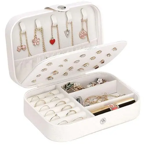 Produktbild: ELEUTH Reise Schmuckkästchen Damen Mädchen Klein, Schmuckbox Reise Schmuck Aufbewahrungsbox Schmuckkoffer Klein Schmuckbox für Ringe,Ohrringe,Halskette,Armbänder,Geschenk