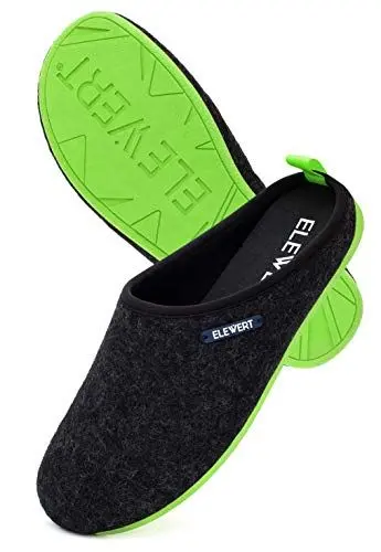 Produktbild: ELEWERT® Herren Hausschuhe I Recycelte Filzpantoffeln I Slippers für drinnen und draußen I Herausnehmbare Innensohle I Barfußschuhe mit Rutschfeste Gummisohle I Spanien I Schwarz/Grün, EU 37