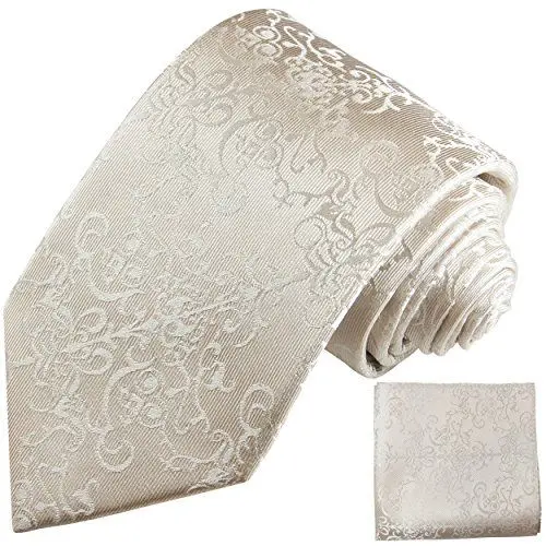 Produktbild: Elfenbein Hochzeitskrawatten Set 2tlg floral Krawatte + Einstecktuch Paul Malone