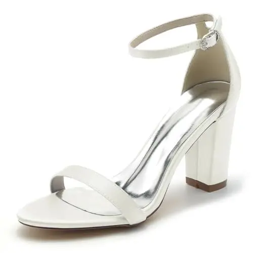 Produktbild: Elfenbein,37 EU,Satin Hochzeitsschuhe Für Braut Sandalen High Heel Blockabsatz Für Hochzeit Abend 36-43