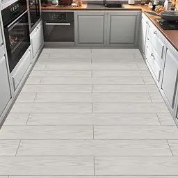 Produktbild: Vinylboden Selbstklebend PVC Bodenbelag Selbstklebend Fliesen Vinyl Holzoptik Bodenaufkleber Wasserdicht Verschleißfest für Küche Wohnzimmer Badezimmer Weiß Holz 15X90cm