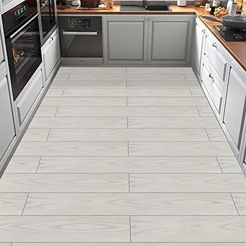 Produktbild: Vinylboden Selbstklebend PVC Bodenbelag Selbstklebend Fliesen Vinyl Holzoptik Bodenaufkleber Wasserdicht Verschleißfest für Küche Wohnzimmer Badezimmer Weiß Holz 15X90cm