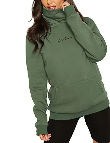 Produktbild: ELFIN Damen Hoodie Sweatshirt Langarm Kapuzenpullover Winter Pullover Hochkragen Sweatjacke Kapuzen Pullis, Grün, M
