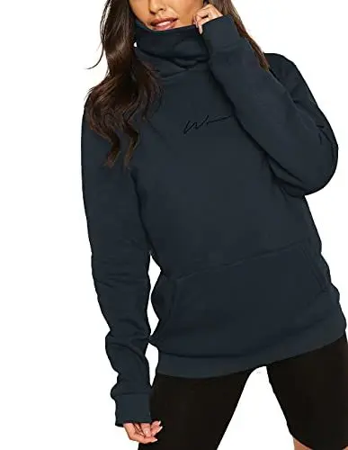 Produktbild: ELFIN Damen Hoodie Sweatshirt Langarm Kapuzenpullover Winter Pullover Hochkragen Sweatjacke Kapuzen Pullis, Navy blau, XXL
