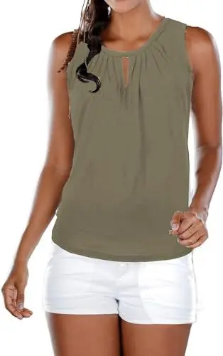 Produktbild: ELFIN Damen Tank Top Ärmellose Sommer Strand Oberteile Knopfleiste Bluse Läsiges Weste Top Shirts Basic, Armeegrün, XL