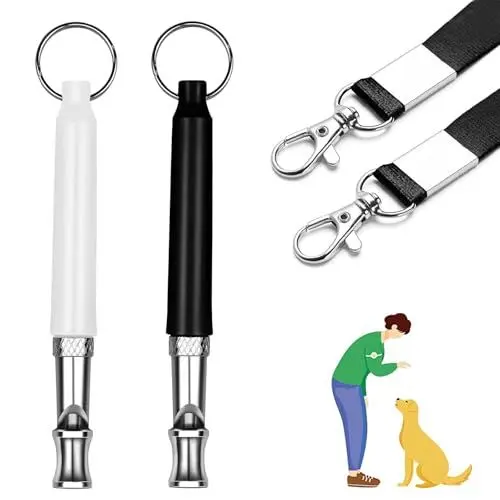 Produktbild: Elfinfi 2 Stück Hundepfeife, Hundepfeife Rütter Rückruf, Hundepfeife Hochfrequenz Lautlos mit 2 Lanyard, Hundepfeife Rückruf, Laut und Weitreichend, Pfeifton für Hundeerziehung (Schwarz, Weiß)