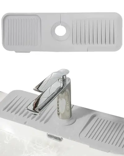 Produktbild: Elfinfi Wasserhahnschutz & Abtropfmatte, 3 in 1 Abtropfmatte Spüle, 45 cm Langer Drainagematte, Abtropfmatte Silikon, Wasserhahnmatte für Küchenspüle für Küche Bad Spülbecken Zubehör (Hellgrau)