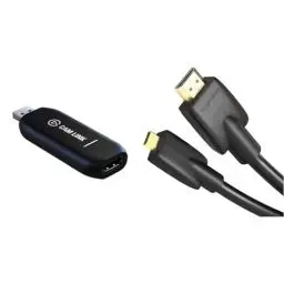 Produktbild: Elgato Cam Link 4K-Live-Streamen und Aufnehmen,Action Cam oder Camcorder in 1080p60 oder 4K bei 30 fps,HDMI Capture-Gerät & Amazon Basics Hochgeschwindigkeits-HDMI-Kabel,Typ Micro-HDMI auf HDMI,HDMI