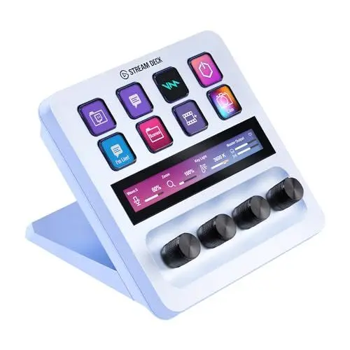 Produktbild: Elgato Stream Deck + White, Audiomixer, Live-Produktion und Studio-Controller für Content Creators, Streaming, Gaming, mit anpassbarer Touch-Leiste, Drehreglern und LCD-Tasten, für Mac und PC