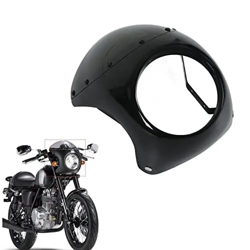Produktbild: ElgnAura Scheinwerferverkleidung, universelle 7-Zoll-Motorrad-Scheinwerferverkleidung mit schützender Windschutzscheibe für Motorräder mit runden Scheinwerfern (Glänzendes Schwarz)