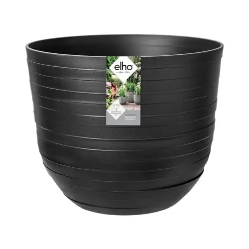 Produktbild: Elho Fuente Rings Rund 38 - Blumentopf für Innen & Außen - Ø 37.968 x H 31.363 - Onyx Schwarz