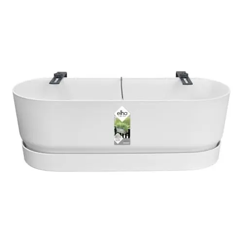 Produktbild: elho Greenville Easy Balcony 52 Blumentopf Balkon - Übertopf für Balkon - 100% recyceltem Plastik - Ø 52.0 x H 19.4 cm - Weiß/Weiss