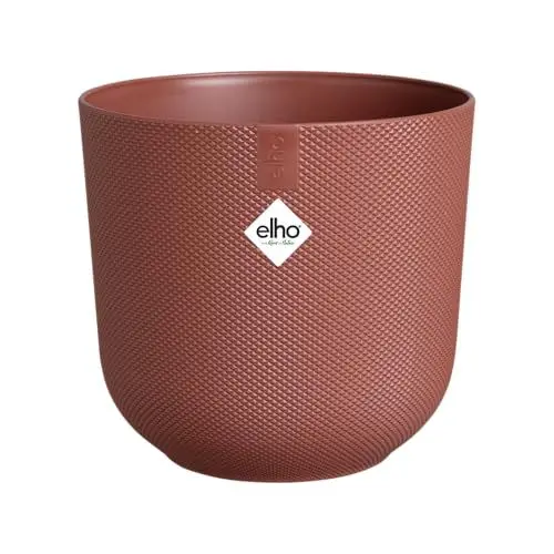 Produktbild: elho Jazz Round 14 cm blumentopf - Kleiner Pflanzentopf für den Innenbereich - 100% recycelter Kunststoff - Einzigartige Struktur - Ø 14.2 x H 13.1 cm - Rot/Toskanisches Rot