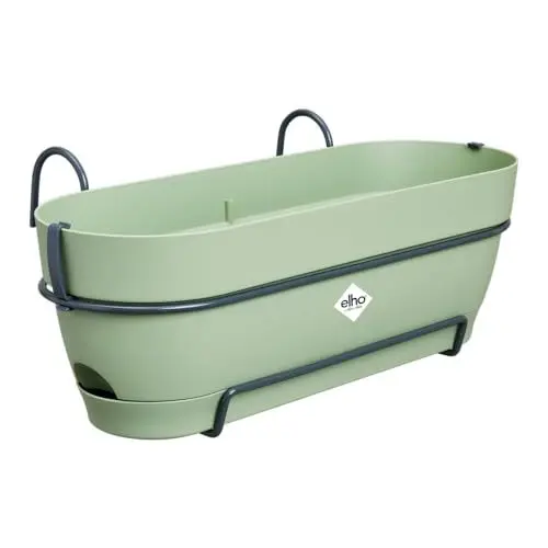 Produktbild: elho Vibia Campana Balkonkasten Allin1 50 mit Wasserreservoir - Blumentopf Balkongeländer - 100% recyceltem Plastik - Ø 50.4 x H 17.7 cm - Grün/Pistazien Grün