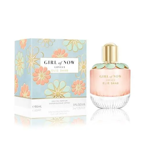 Produktbild: Elie Saab Girl of Now Lovely 90 ml – Eau de Parfum für Frauen – Blumiger Gourmand-Duft – Prickelnde Noten von Mandarine, Birne, Mandelblüte und Tonkabohne – Transparenter Glasflakon