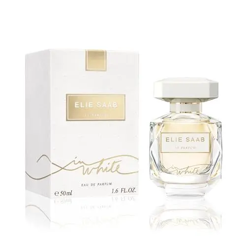 Produktbild: Elie Saab Le Parfum in White 50 ml – Eau de Parfum für Frauen – Fruchtiger Chypre-Duft – Lebendige Noten von roten Früchten, Birne und Patschuli – Transparenter Glasflakon