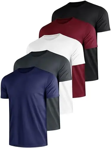 Produktbild: E-LIINJOYE 5 er Pack Sport Herren Tshirts Schnelltrocknend Atmungsaktive Männer Sommer Funktionsshirt Trainingsshirt Fitness Laufshirt Rundhals Kurzarm T Shirt Herren Set，L 5P1