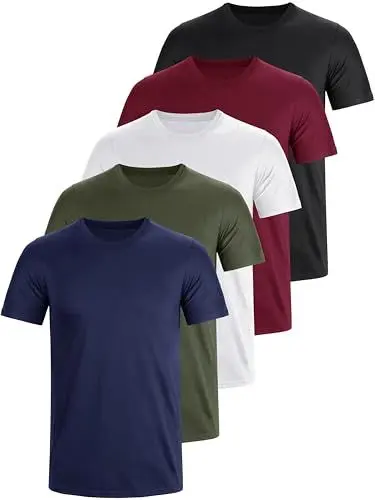 Produktbild: E-LIINJOYE Herren Baumwolle Tshirt 5er Pack Basic Fit arbeitsshirts Funktionsshirt Einfarbig Leichte T Shirt Für Herren Arbeit Regular Sommer Männer Kurzarm Rundhals Set，2XL 5P1