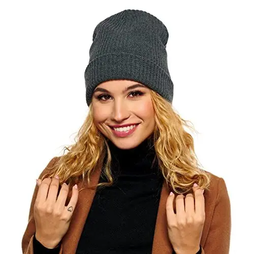 Produktbild: ELIMELI Winter Mütze für Damen und Herren Unisex Beanie Mütze Cuffed Beanie Hats für Winter Herbst Frühling Strick Slouch Beanie Hergestellt in EU Farbenauswahl (Dunkelgrau)
