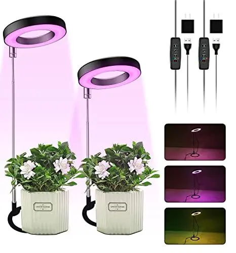 Produktbild: ELINKUME Pflanzenlampe LED Vollspektrum,Pflanzenleuchte Wachstumslampe für Pflanzen Zimmerpflanzen mit 10 Helligkeit und Zeitschaltuhr,USB Pflanzenlicht,Verstellbare Höhe,Für Kleine Pflanzen(2 Stück)
