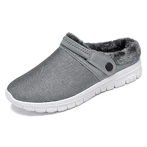 Produktbild: ELIOGN Herren Damen Winter Gartenschuhe Warme Plüsch Gartenschuhe Gefüttert Damen Clogs Gefüttert Indoor Freizeit Pantoffel rutschfeste Outdoor Winterschuhe Leichte Hüttenschuhe Gray Size 37EU