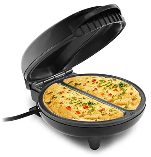Produktbild: Elite Gourmet EOM205 Antihaft-Omelette, Frittata, Snack-Taschenzubereiter, Dessertzubereiter, 2 einzelne 6,5-Zoll-Omeletts, Edelstahl und Schwarz