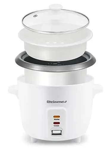 Produktbild: Elite Gourmet ERC-006NST# Elektrischer Reiskocher Innentopf antihaftbeschichtet, für Suppen, Eintöpfe, Getreide, Müsli, Warmhaltefunktion, 6 Tassen, weiß