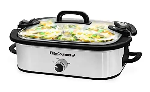 Produktbild: Elite Gourmet MST-5240SS Kasserolle-Schongarer, verschließbarer Deckel, einstellbare Temperatur, hält warm, ofen- und spülmaschinenfest, 3,3 l Fassungsvermögen, Edelstahl