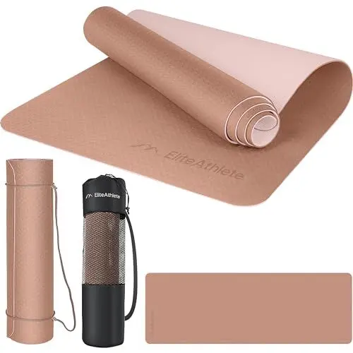 Produktbild: EliteAthlete Yogamatte - Sportmatte - Fitnessmatte - Gymnastikmatte gepolstert & rutschfest für Fitness, Pilates - Yoga Matte - 183 cm x 61 cm x 0.6 cm - Trainingsmatte inkl. Transportgurt + Tasche