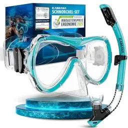 Produktbild: Elite-S KAIMANA® Schnorchelset für Erwachsene aus gehärtetem Sicherheitsglas (Taucherbrille & trocken-Schnorchel), Bequeme Taucherbrille Erwachsene mit Silikon oder Stoffband