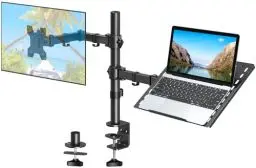 Produktbild: ELIVED Monitor Halterung mit Laptop Arm für die meisten 13-27 Zoll LCD LED Bildschirme und bis zu 15,6 Zoll Notebooks, VESA 75x75-100x100mm, EV024, Ständer
