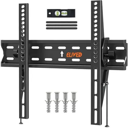 Produktbild: ELIVED TV Wandhalterung Neigbar Fernseher Wandhalterung für die meisten 26-60 Zoll Flach & Curved LED, LCD, OLED, Plasma TVs bis zu 45kg mit Max VESA 400x400mm, Neigbare TV Halterung EV007