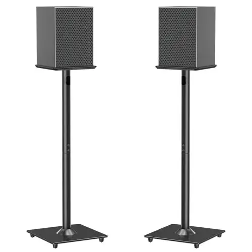 Produktbild: ELIVED Universal Lautsprecherständer 785mm-Höhe mit Glassockel für Satellitenlautsprecher Regallautsprecher, Integriertes Kabelmanagement für Teufel JBL Sony usw. 10kg Tragkraf, 1 Paar