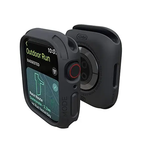 Produktbild: elkson Kompatibel mit Apple Watch 45 mm Bumper-Hülle, Quattro 2.0 Serie Robuste Hülle für Apple Watch und iWatch Serie 8 7, langlebige Schutzhülle in Militärqualität, flexibel, stoßfest, schwarz