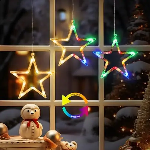 Produktbild: ELKTRY Weihnachtsdeko mit 3 Sterne, 30 LEDs Fensterdeko Stern mit timer, Memory Funktion Innen Batterie Warmweiß und bunt Weihnachtsstern Beleuchtung Außen