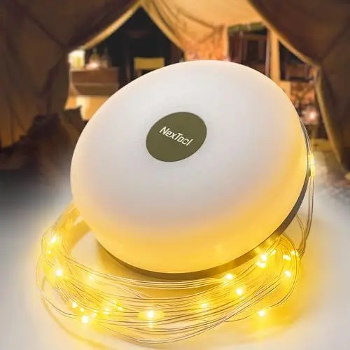 Produktbild: ELLASAY Camping Lichterkette, Außenlichterketten mit 5 Beleuchtungsmodi, 30s Wiederherstellung, Langlebig und Wasserdicht, USB-Ladung - 10M Tragbare Campinglampe für Camping, Garten und Wandern