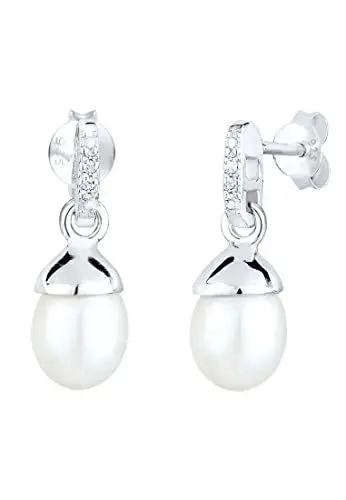 Produktbild: Elli DIAMONDS Ohrringe Damen Edel Süßwasserzuchtperle Diamant (0.03 ct.) 925 Sterling Silber