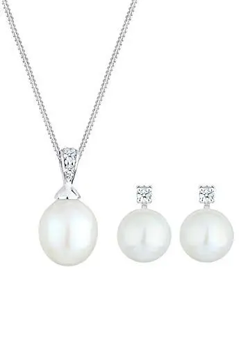 Produktbild: Elli DIAMONDS Schmuckset Damen Ohrstecker Süßwasserzuchtperle mit Diamant (0.10 ct.) in 925 Sterling Silber